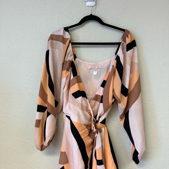 Hutch Geo Wrap Mini Dress Long Sleeve Patterned Pink Combo Size Medium Petite - Picture 5 of 6